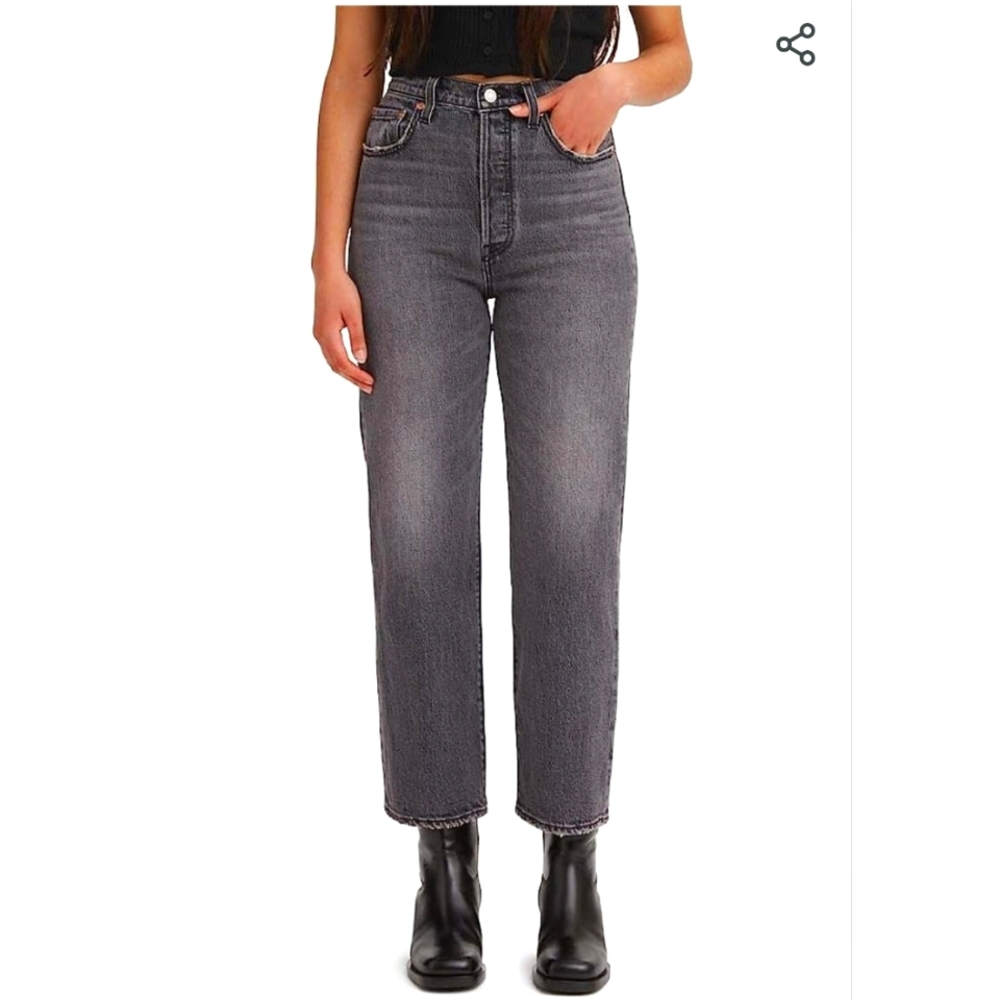 Levi's Ribcage high rise straight leg washed black grey ankle length jeans